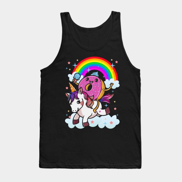 Donut Riding Unicorn Cute Tank Top by E